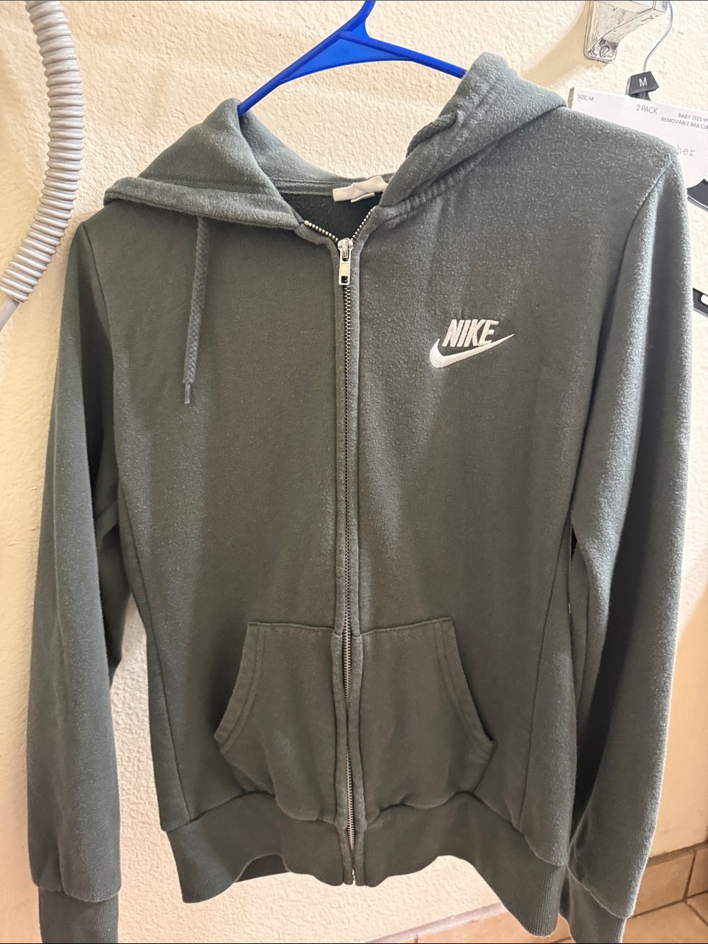 Nike Olive Green Zip-Up Hoodie with White Logo